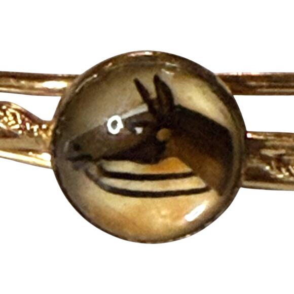 Vintage Anson Tie Clip Mens Gold Tone Convex Glass Dome Enamel Horse Western Bar - Picture 4 of 6
